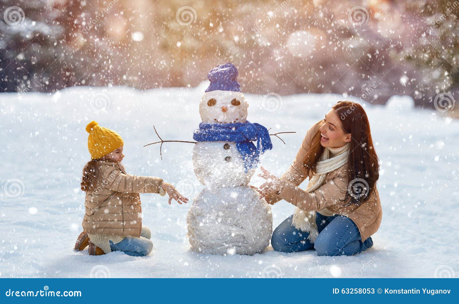 mother and child girl on a winter walk in nature