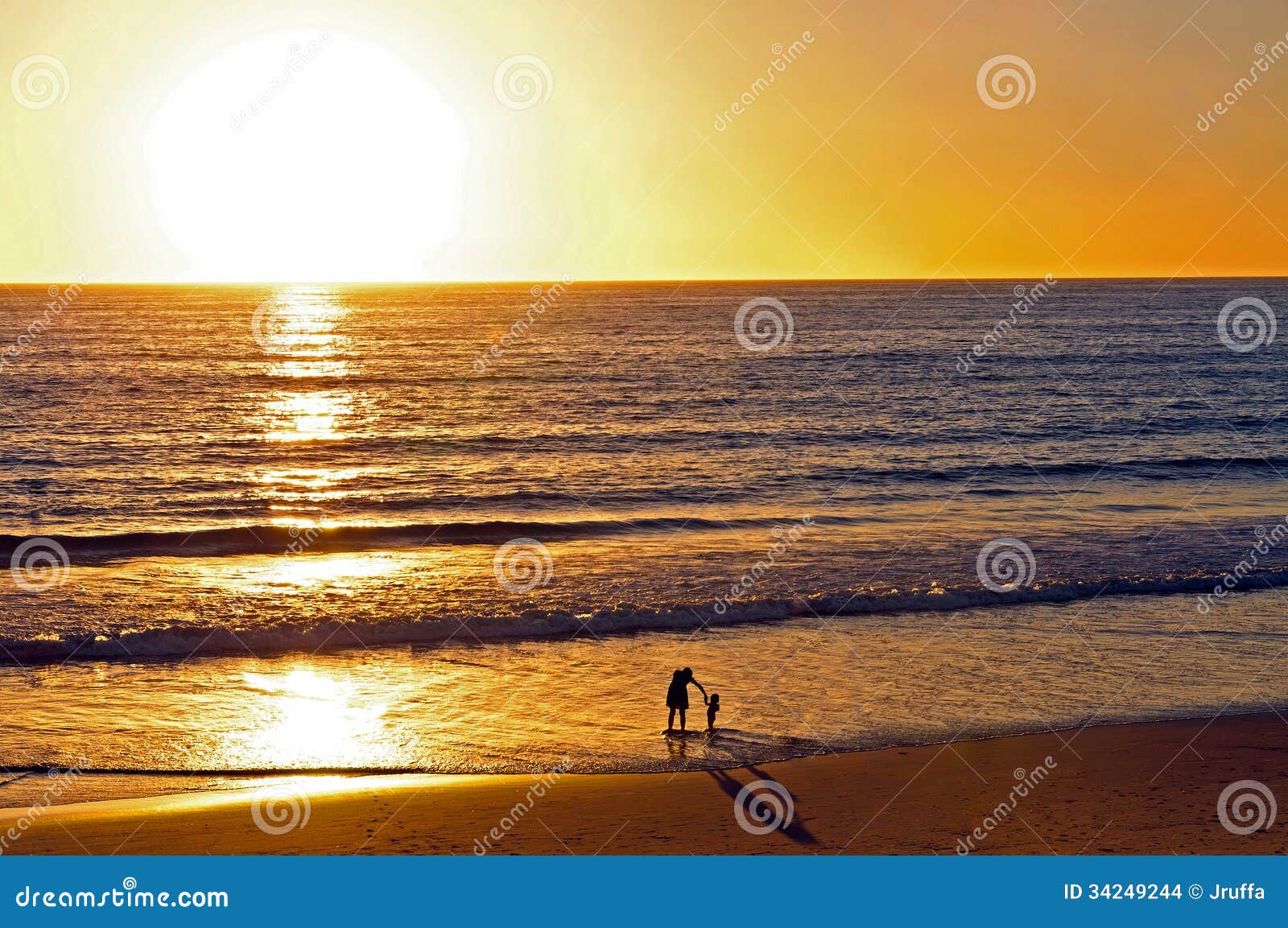 Mother and Child Playing at Beach at Sunset Stock Photo - Image of ...