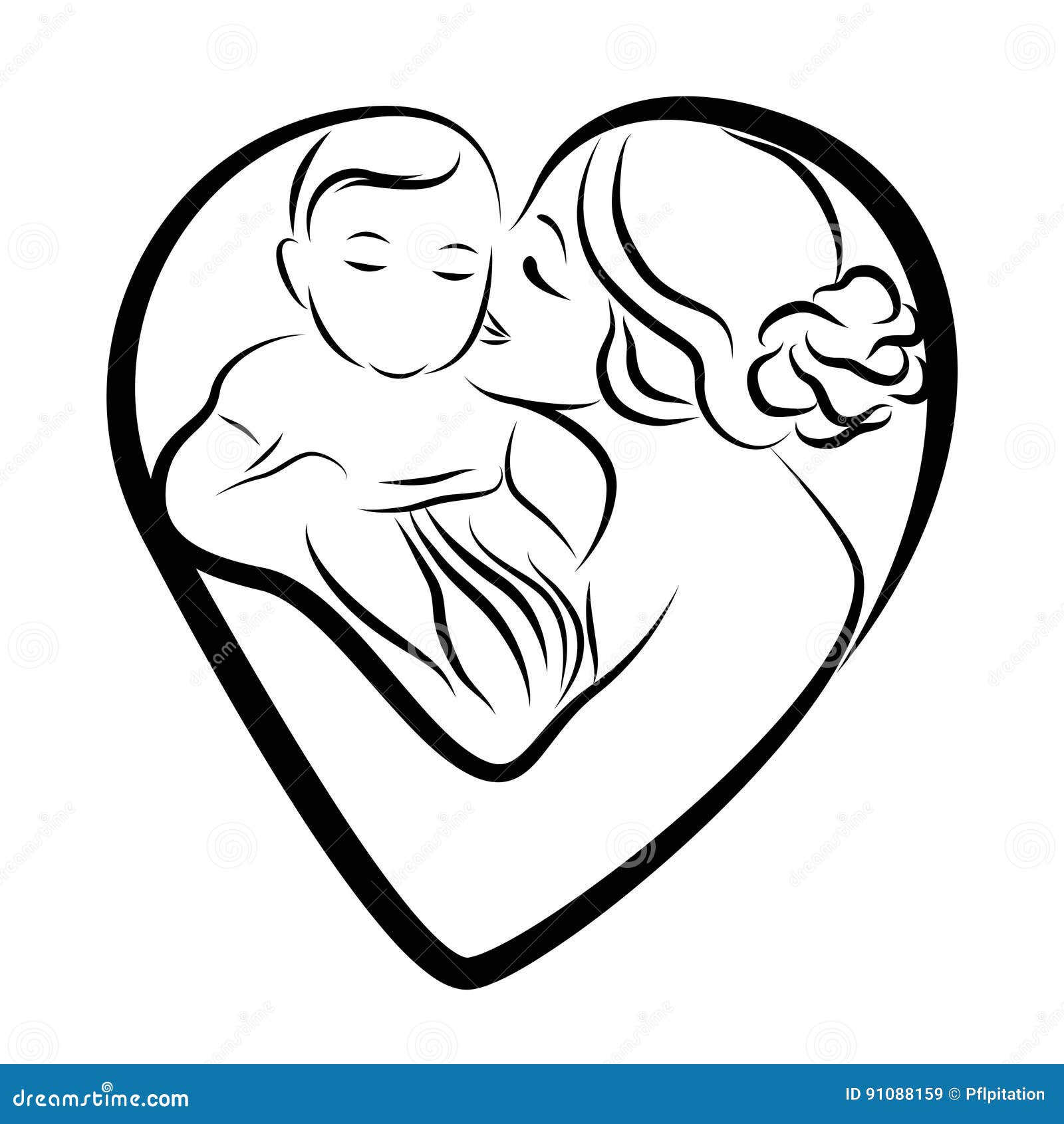 Mother and Child Sketch in Black Lines Stock Vector - Illustration of ...