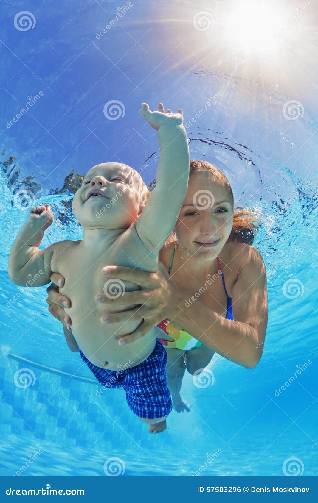 Download Mother With Child Swimming And Diving Underwater In Pool ...
