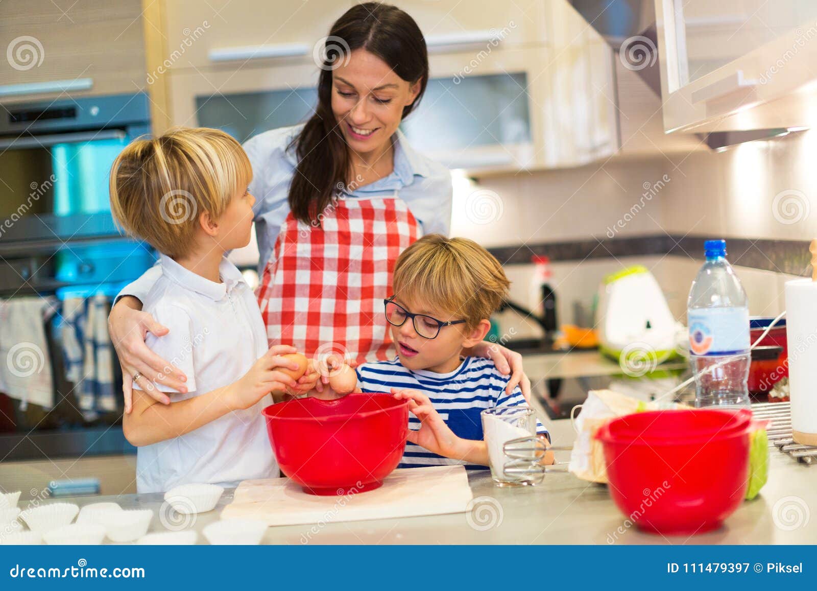 Mother and Children Baking Together Stock Image - Image of cheerful