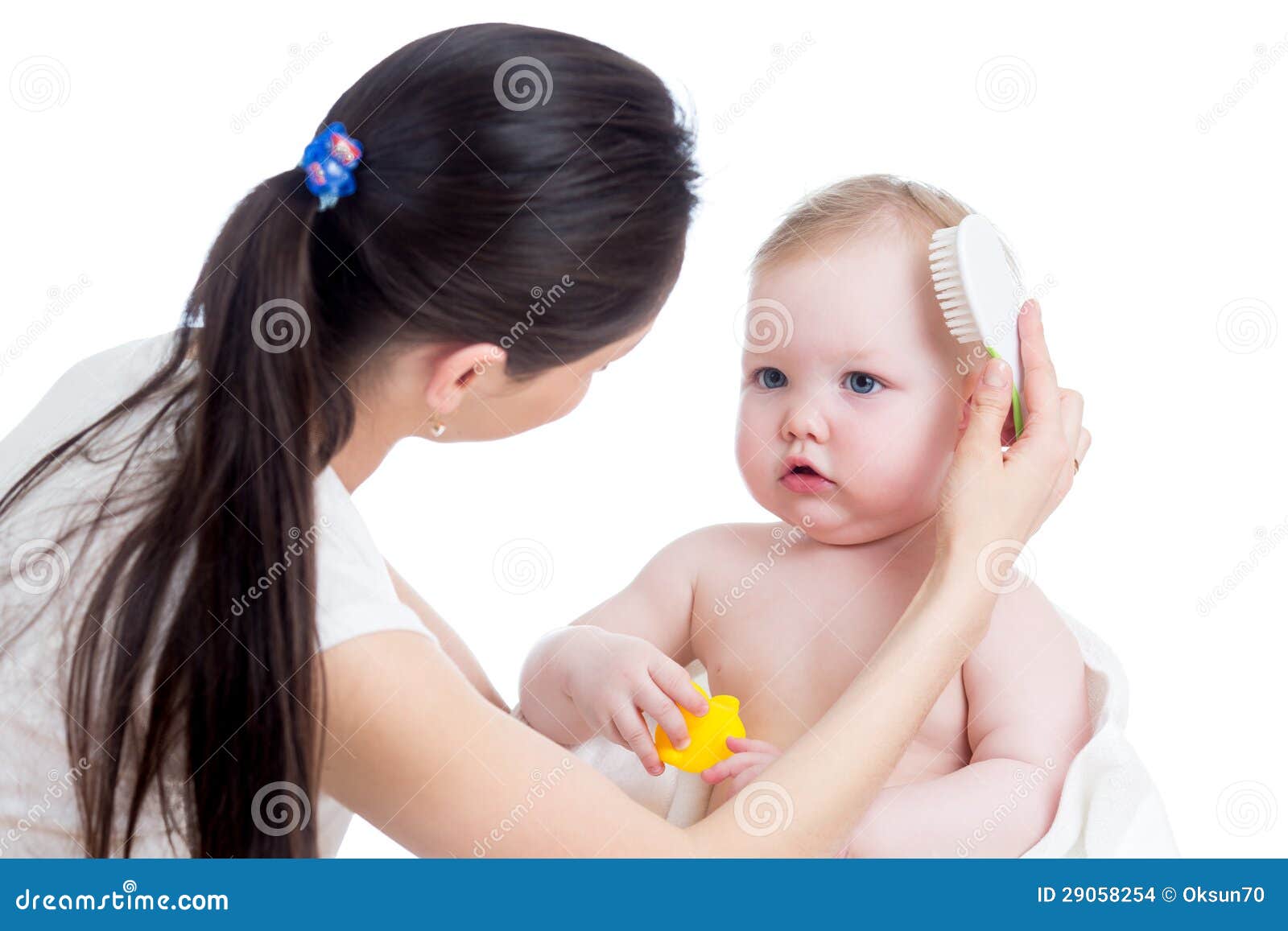 Mother Combing Baby`s Hair after Bathing Stock Photo Image of holding