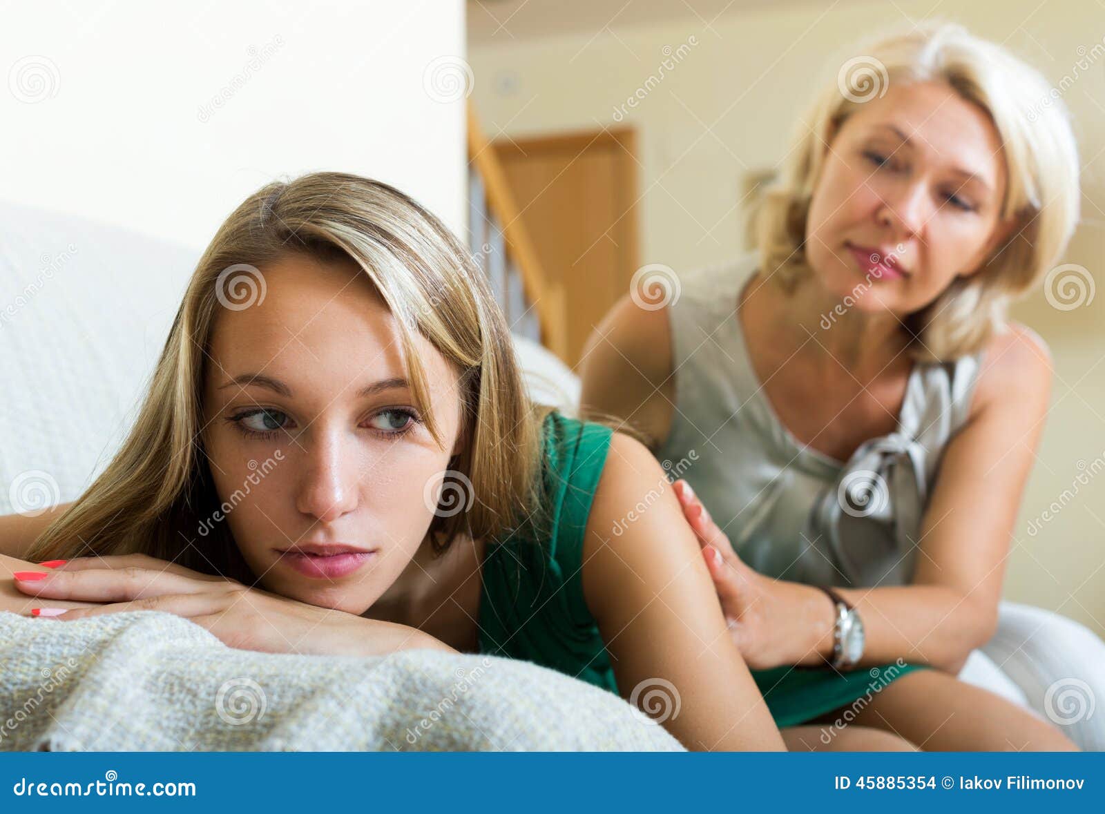 Mother Comforting Crying Daughter Stock Photo Image Of Affectionate