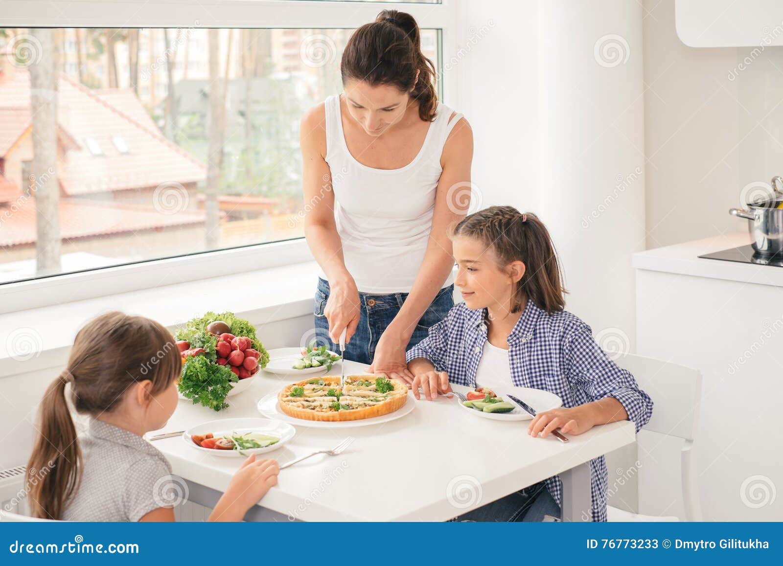 Mother Cooking Healthy Meal For Children Stock Image - Image of food