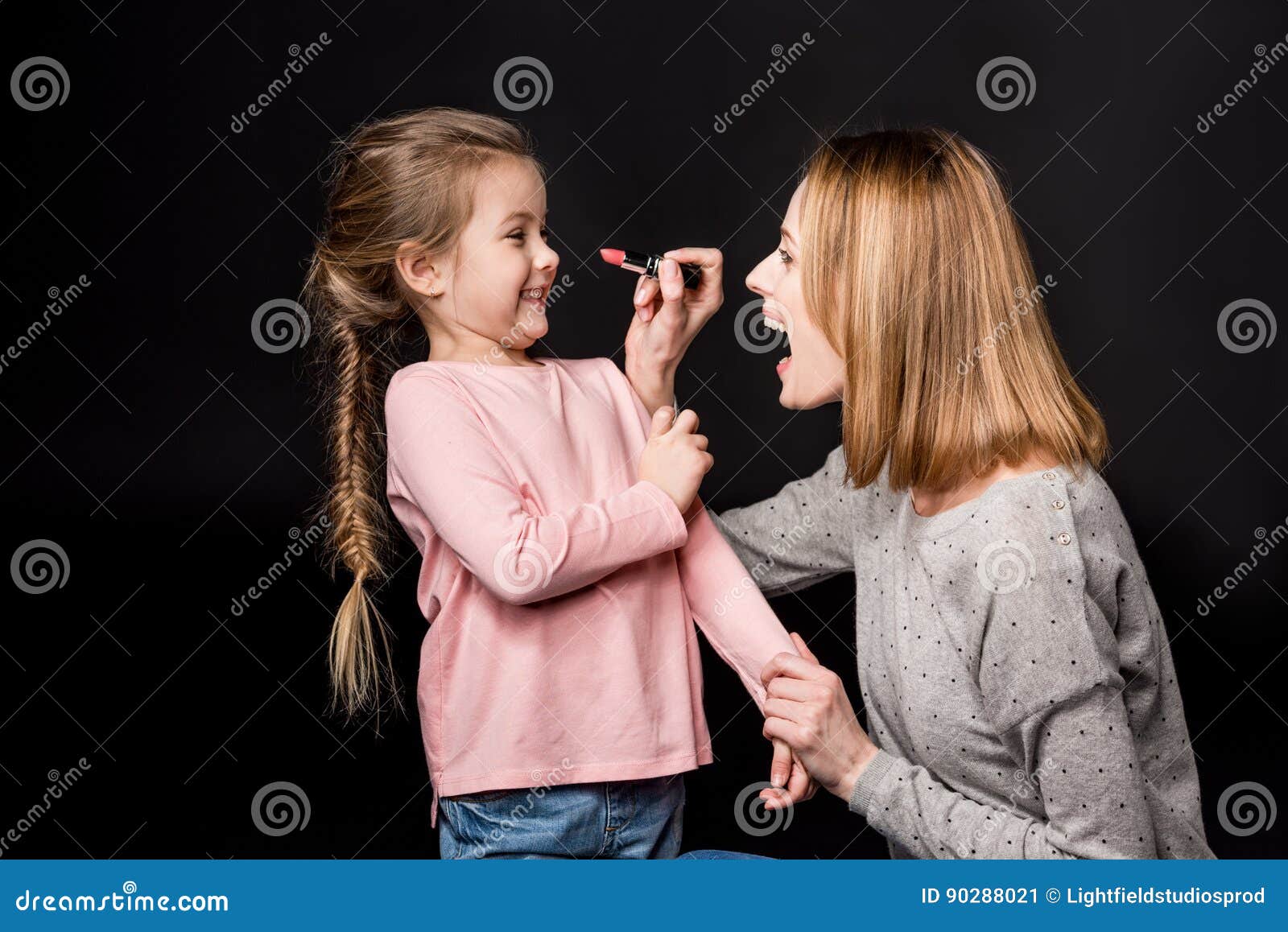 Mother And Daughter Applying Makeup Stock Image Image Of Adult Girl 