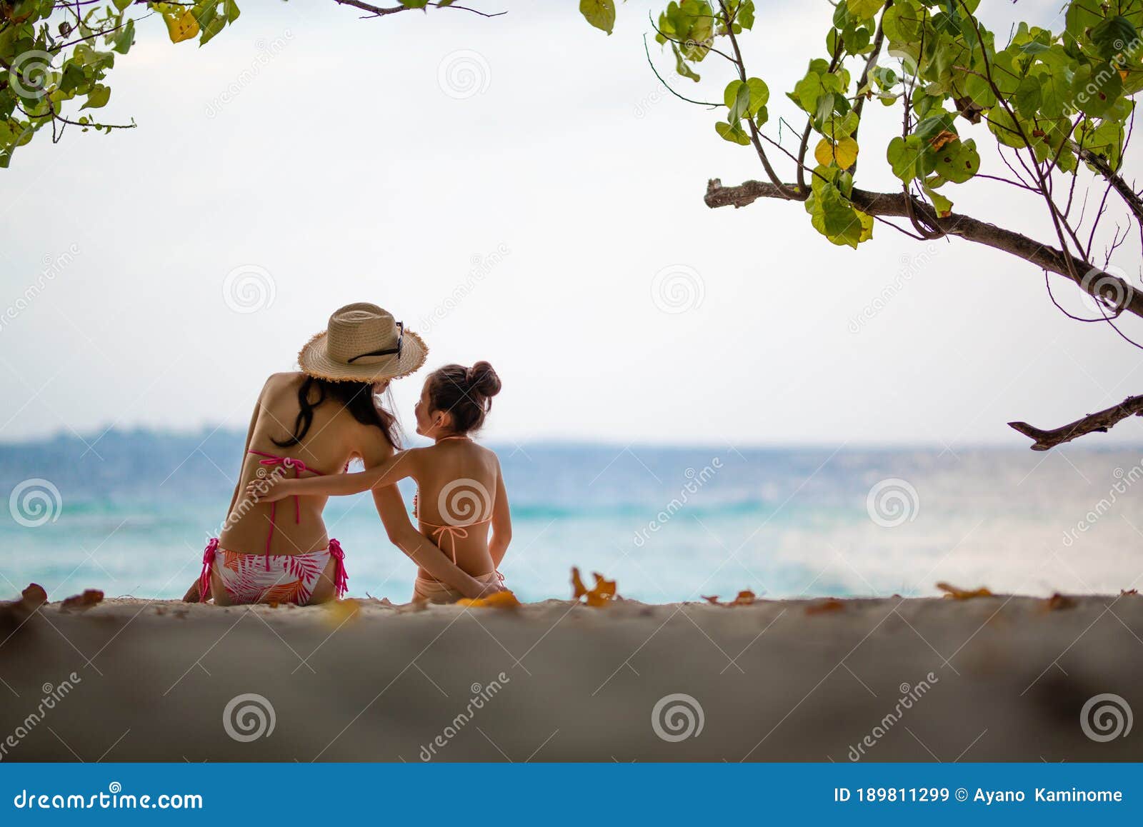 Mother And Daughter In Bikini Sit On Beach Stock Image Image Of Conversation Person 189811299 