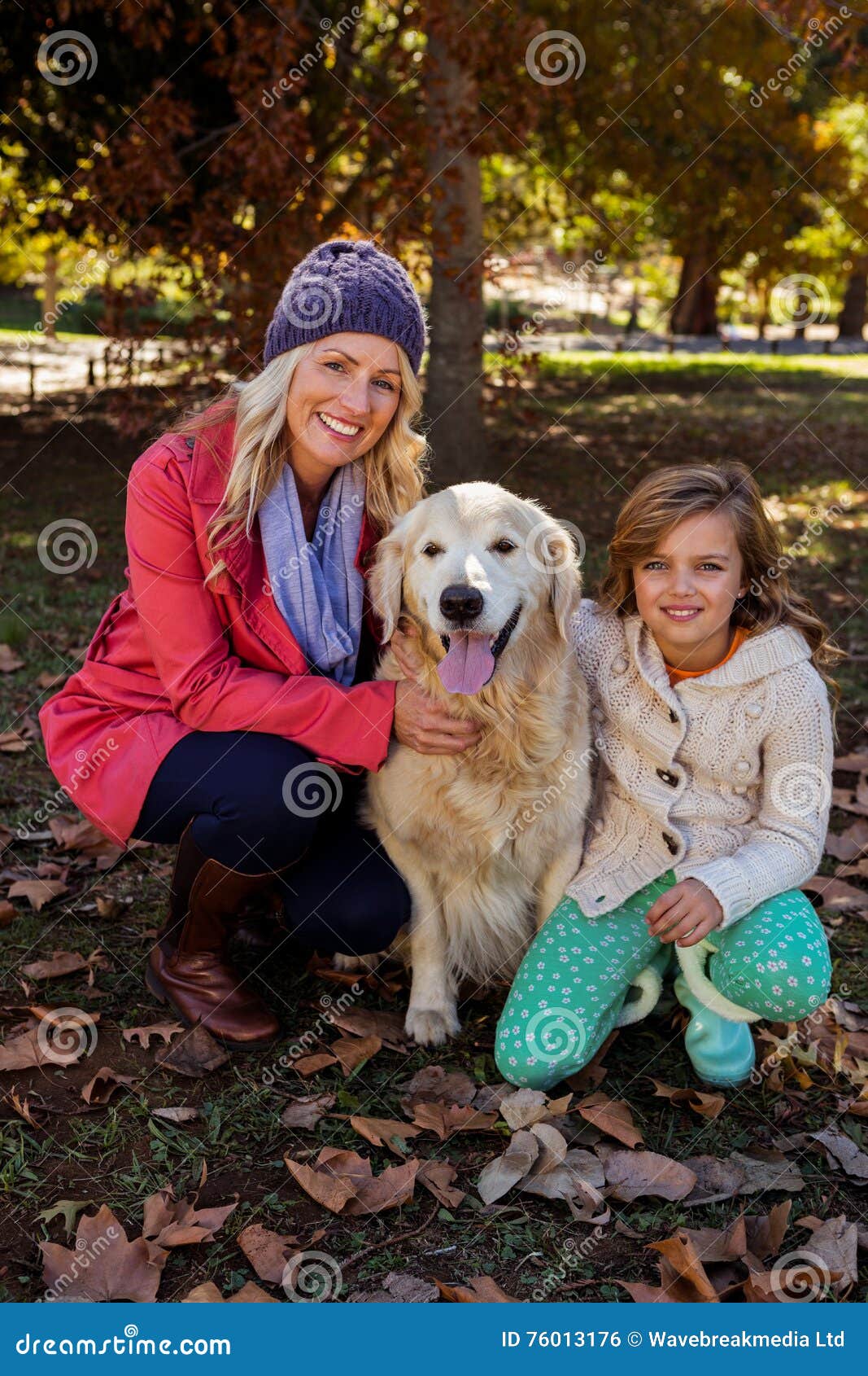 Mother and Daughter Caressing Their Dog Stock Photo Image of girl