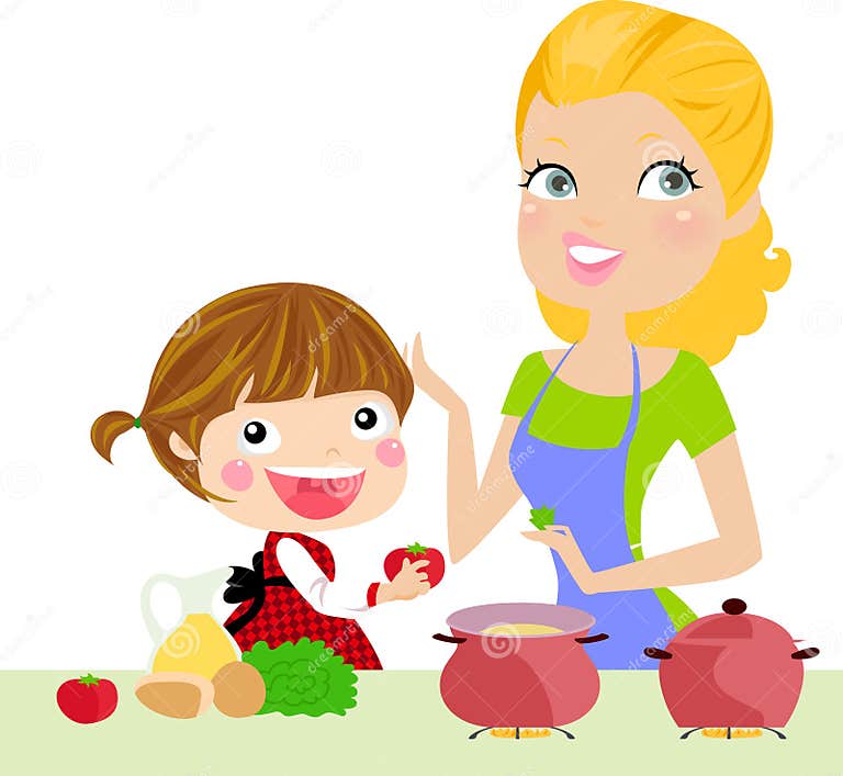 Mother And Daughter Cooking Stock Vector Illustration Of Food Cheerful 35469210 