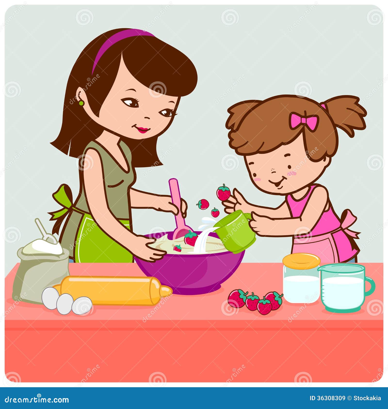 Mom cooking in the kitchen Royalty Free Vector Image