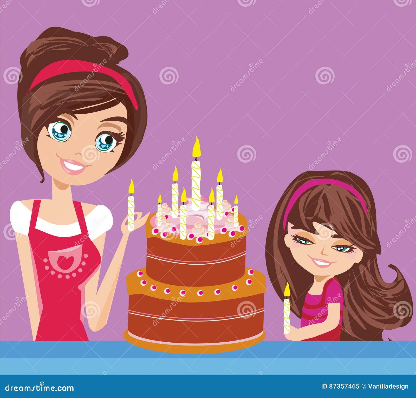 Waitress serving birthday cake to mother and daughter - Stock Image -  F033/5627 - Science Photo Library