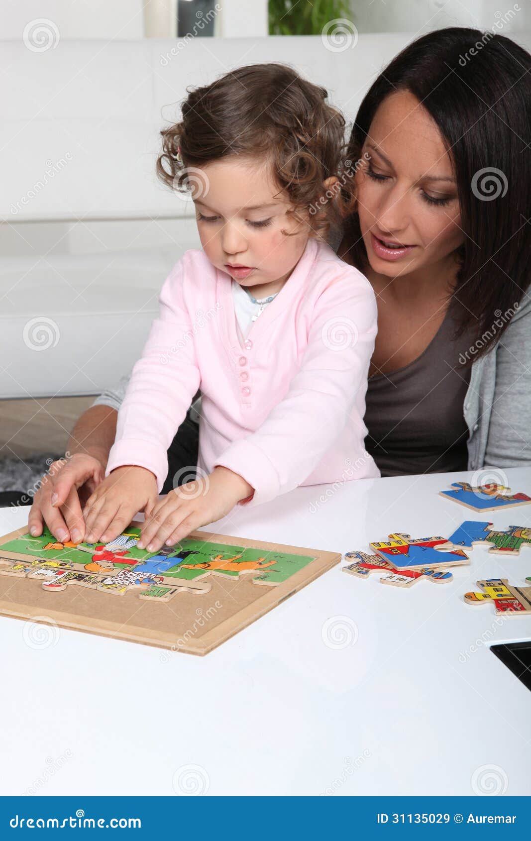 Mother and Daughter Doing Jigsaw Stock Image Image of generation