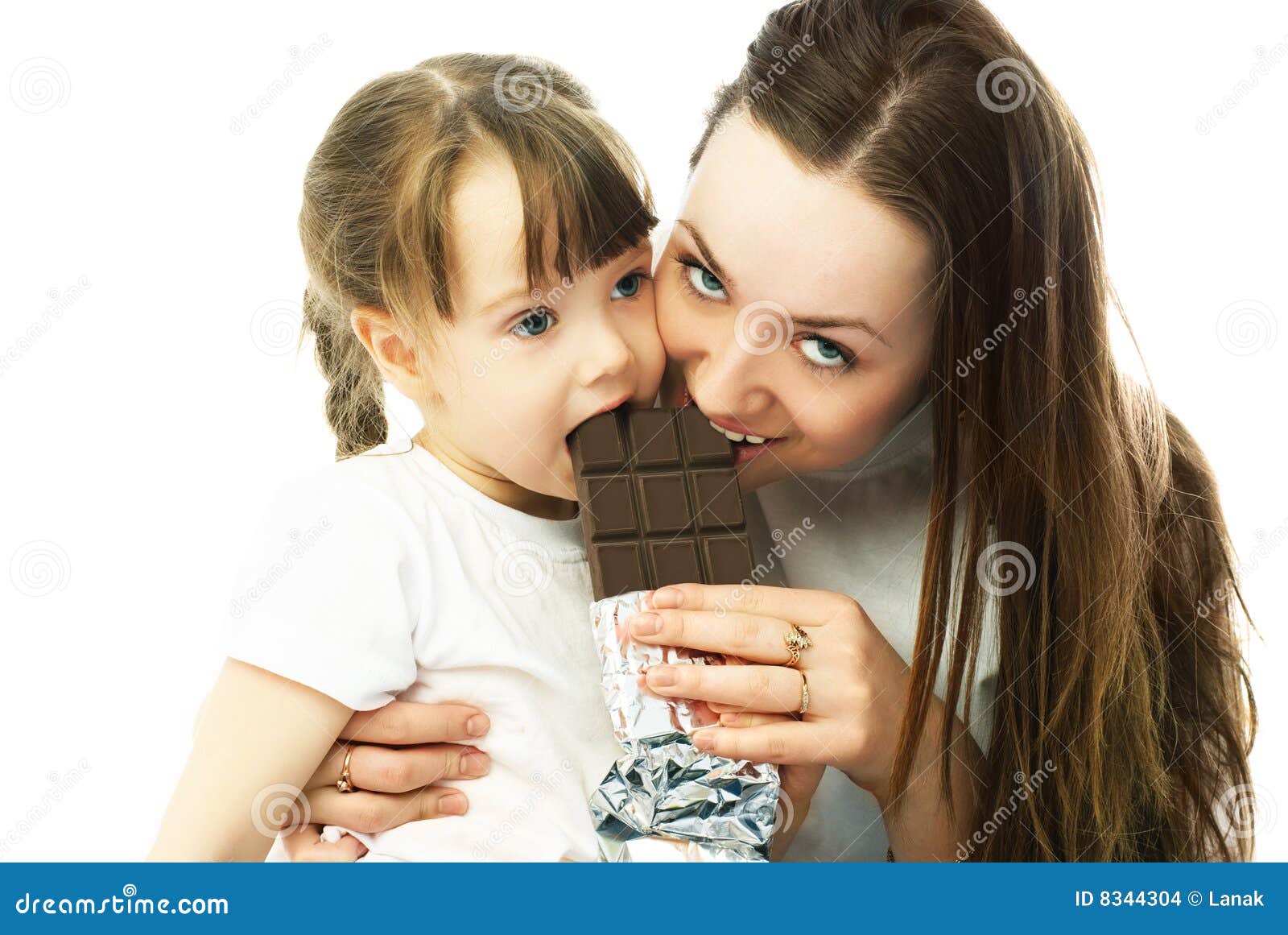 Mother and Daughter Eating Chocolate Stock Photo Image of bite, gain
