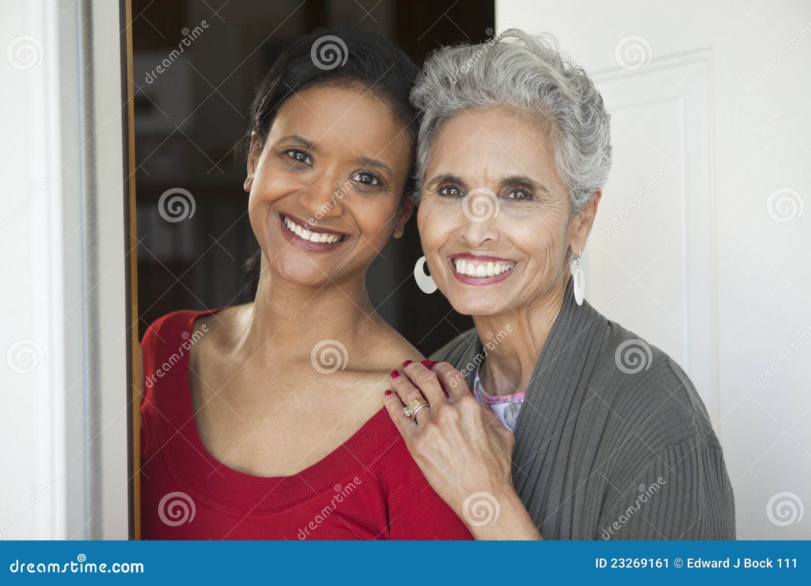 mother and daughter at the front door