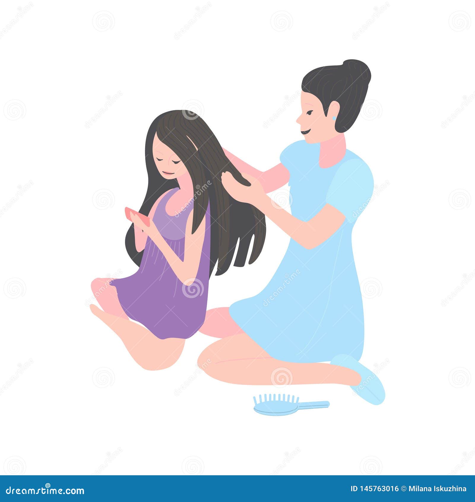 Mother and Daughter Girl Doing Hairstyle. Flat Style Character Vector  Illustration Isolated on White Background Stock Vector - Illustration of  girl, love: 145763016