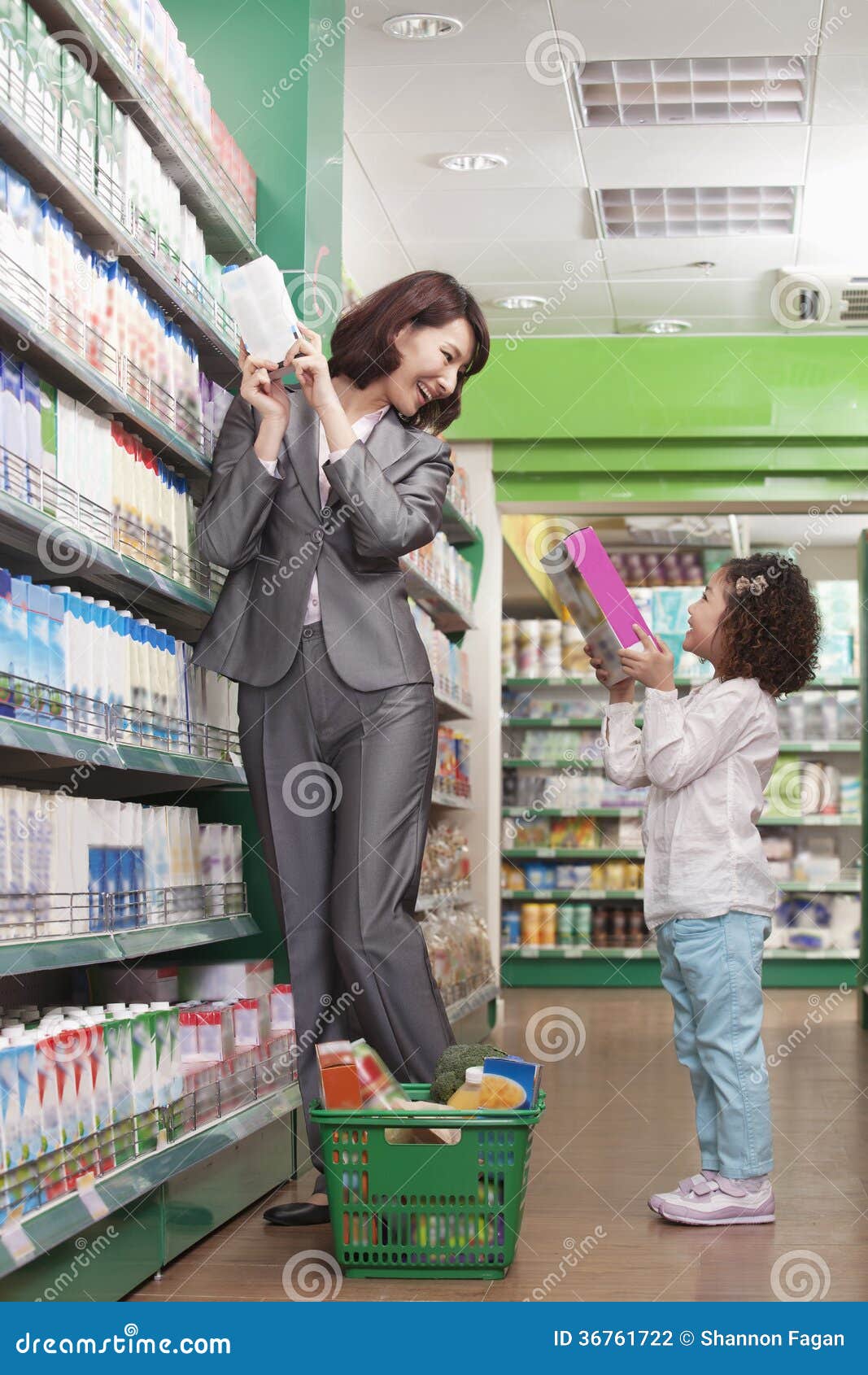 Mother and Daughter Having Fun in Supermarket Stock Photo Image of