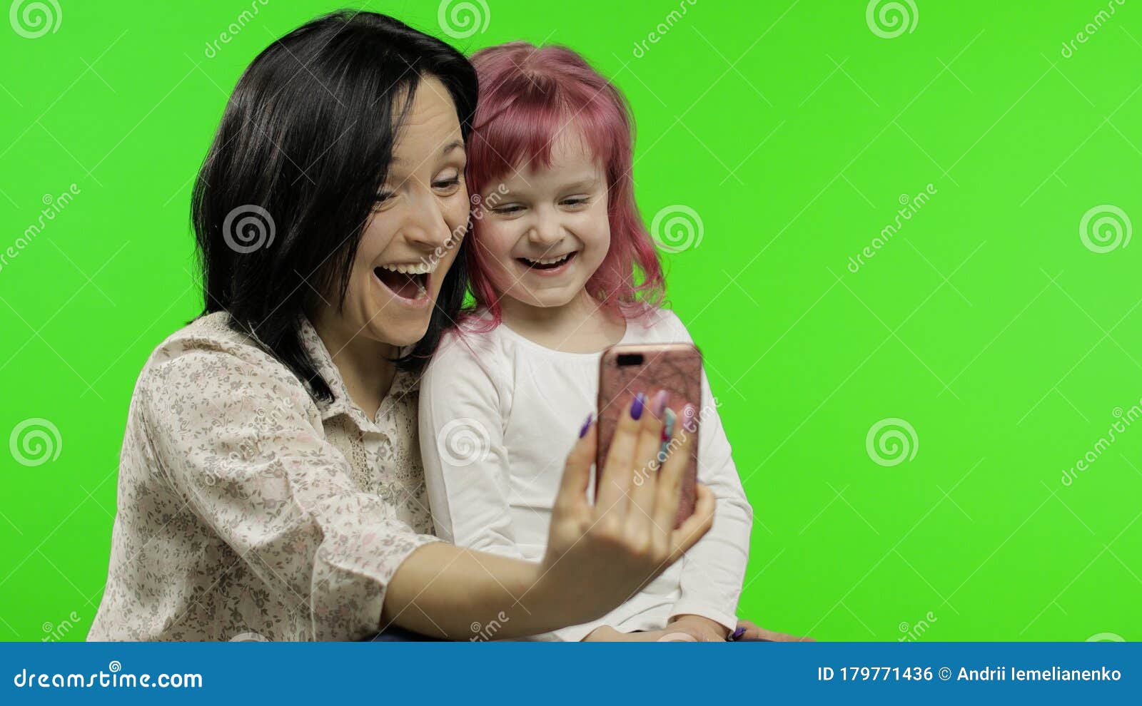 Mother, Daughter Holding, Using Smart Phone Talking on Video Call. Social  Media Stock Photo - Image of girl, concept: 179771436