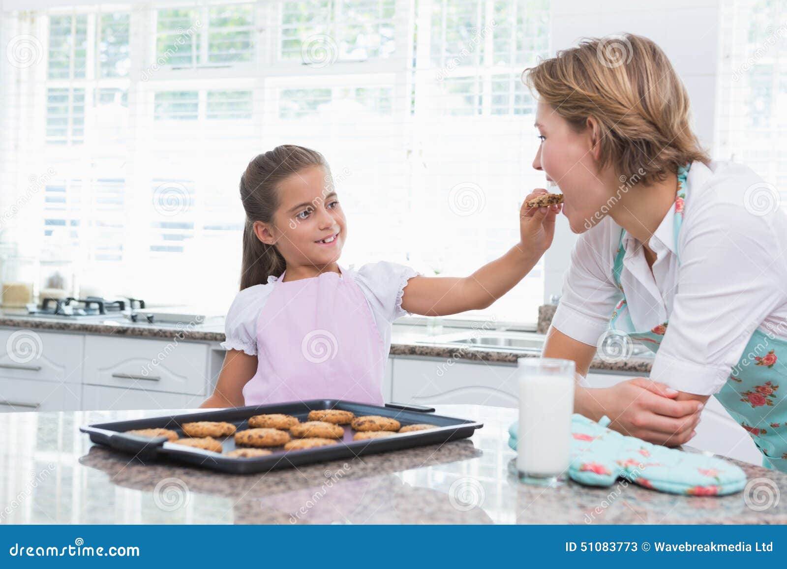 Mother And Daughter With Hot Fresh Cookies Stock Image Image Of