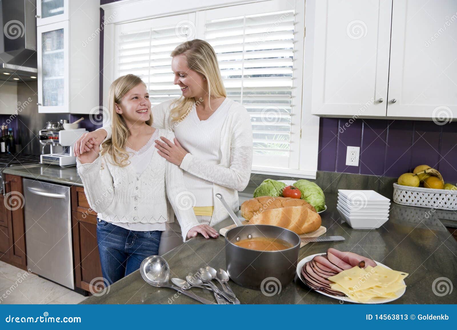 Mother And Daughter In Kitchen Making Lunch Stock Image Image Of Smiling Female 14563813 