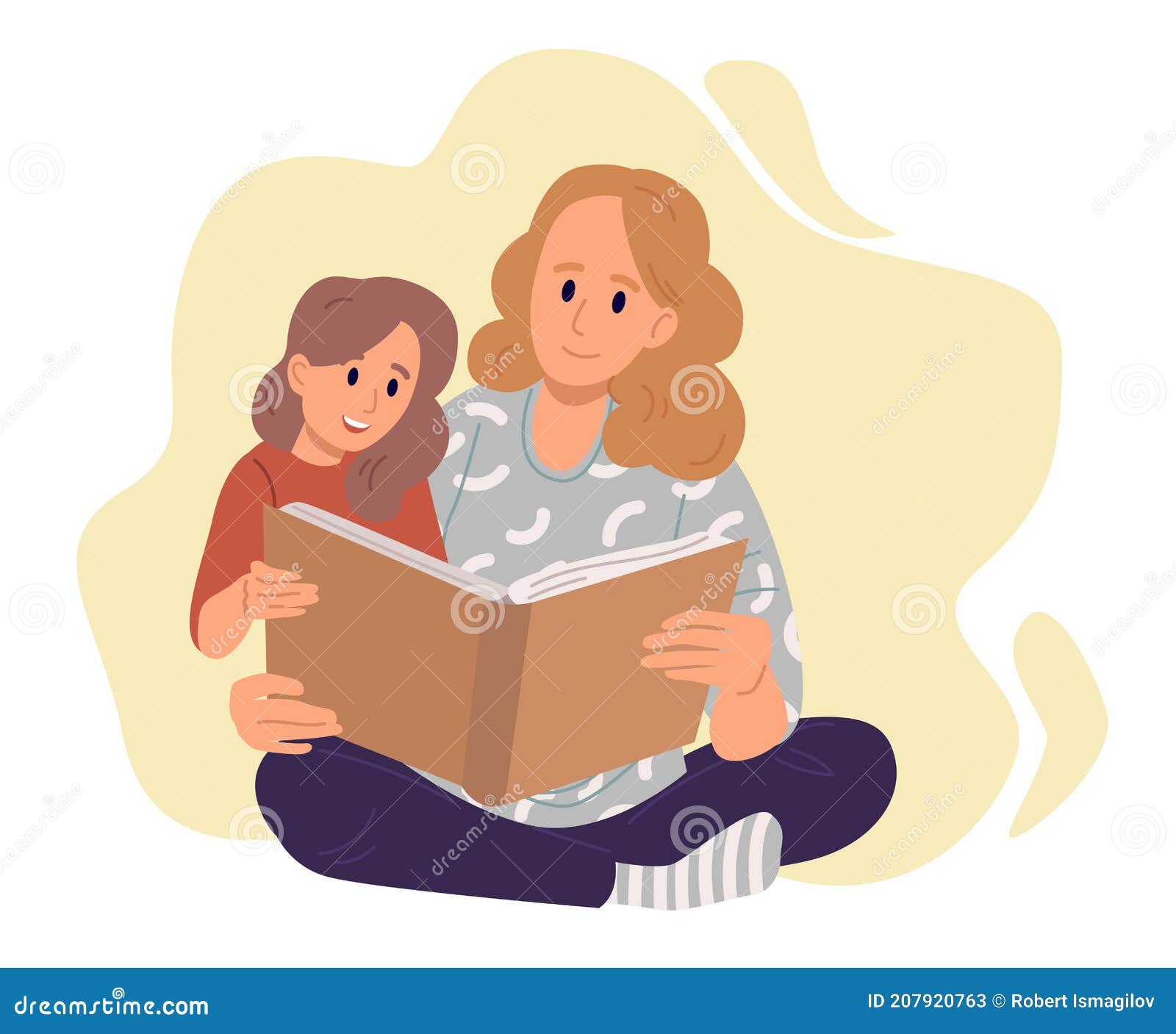 Mother With Daughter Reading A Book Flat Design Illustration Vector Stock Vector 
