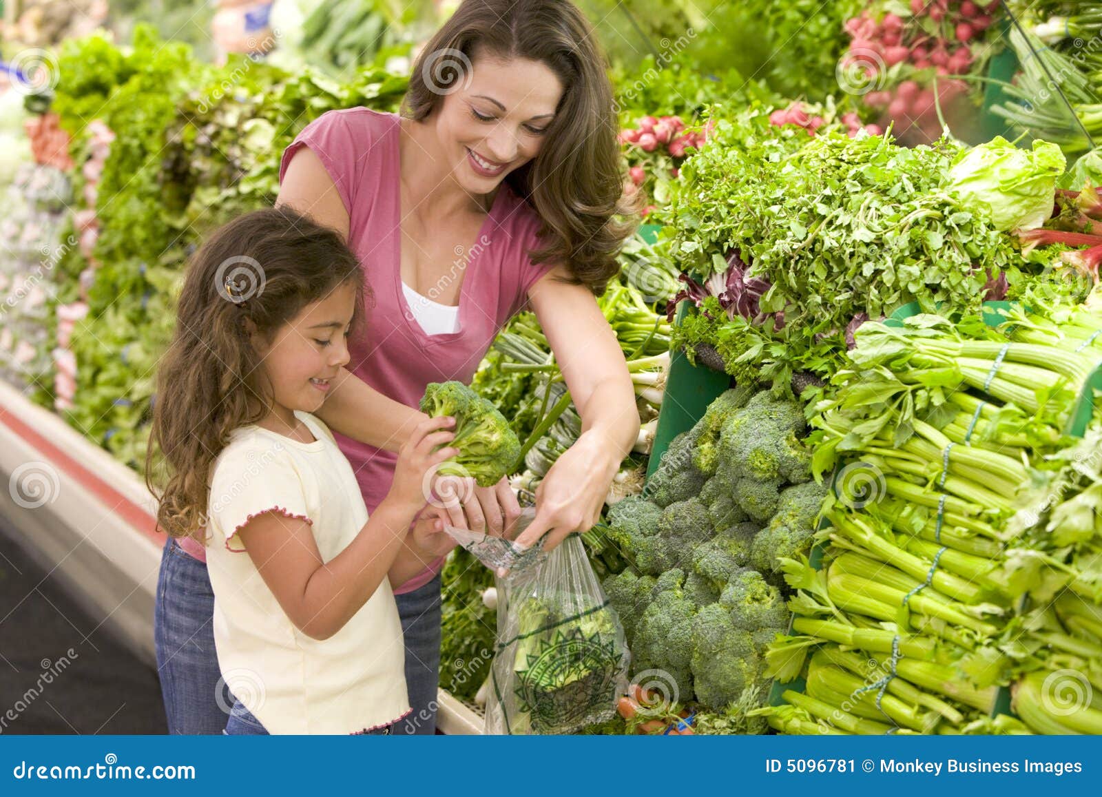 Mother and Daughter Shopping for Produce Stock Image Image of