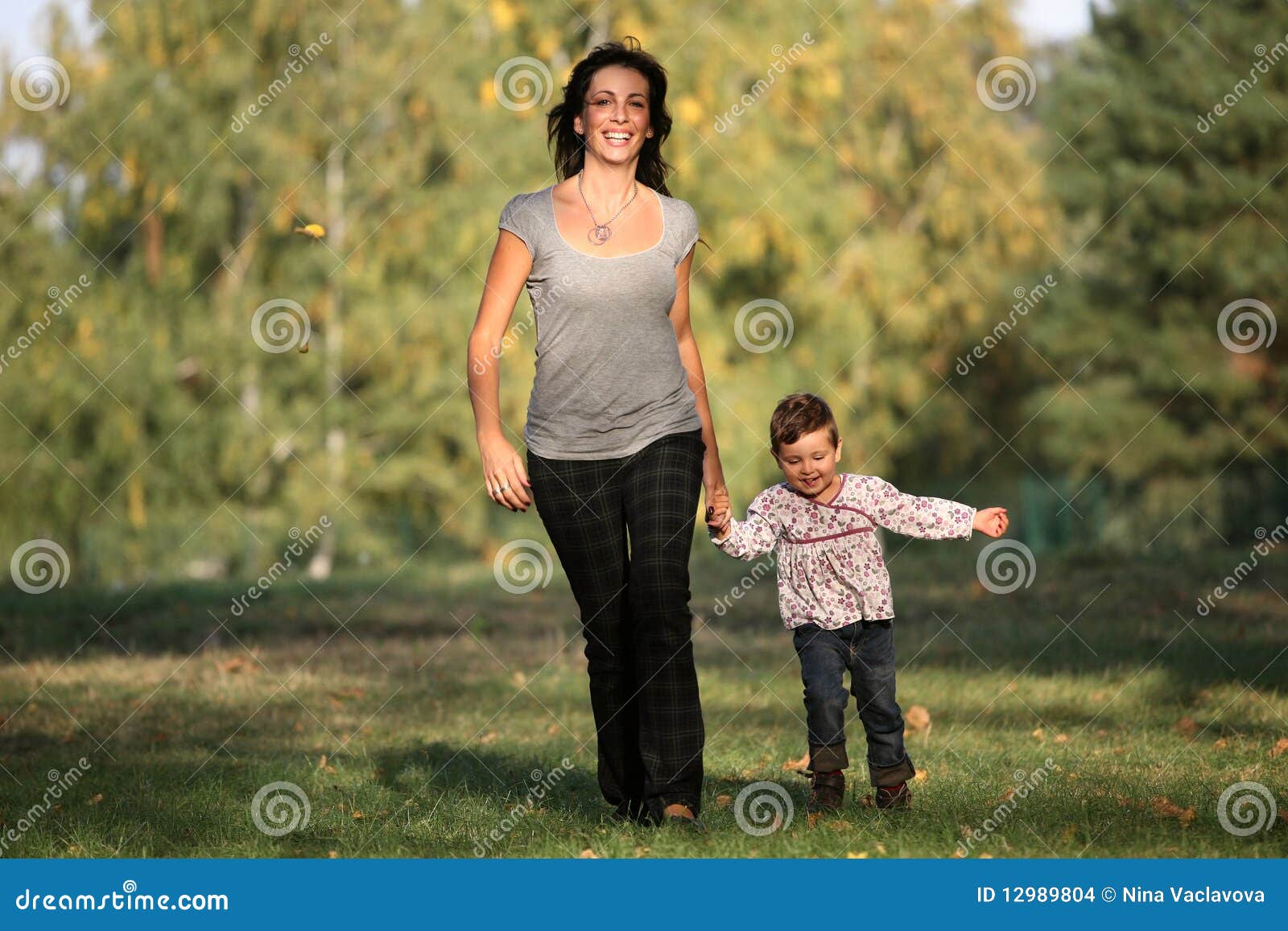 Mother and Daughter Taking a Walk in the Park Stock Photo Image of