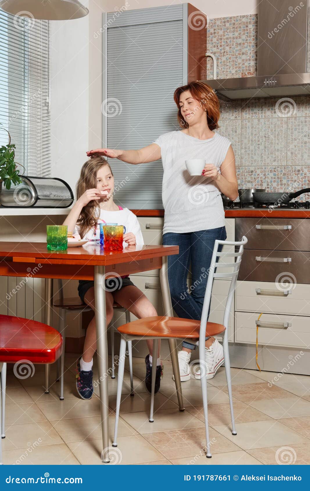 Mother And Daughter On The Kitchen Stock Image Image Of Interior Cheerful 191787661 