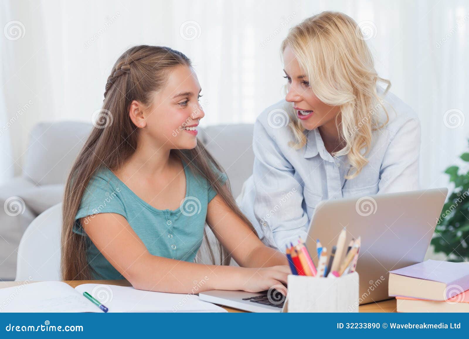 Mother And Daughter Using Computer Stock Photo - Image of 