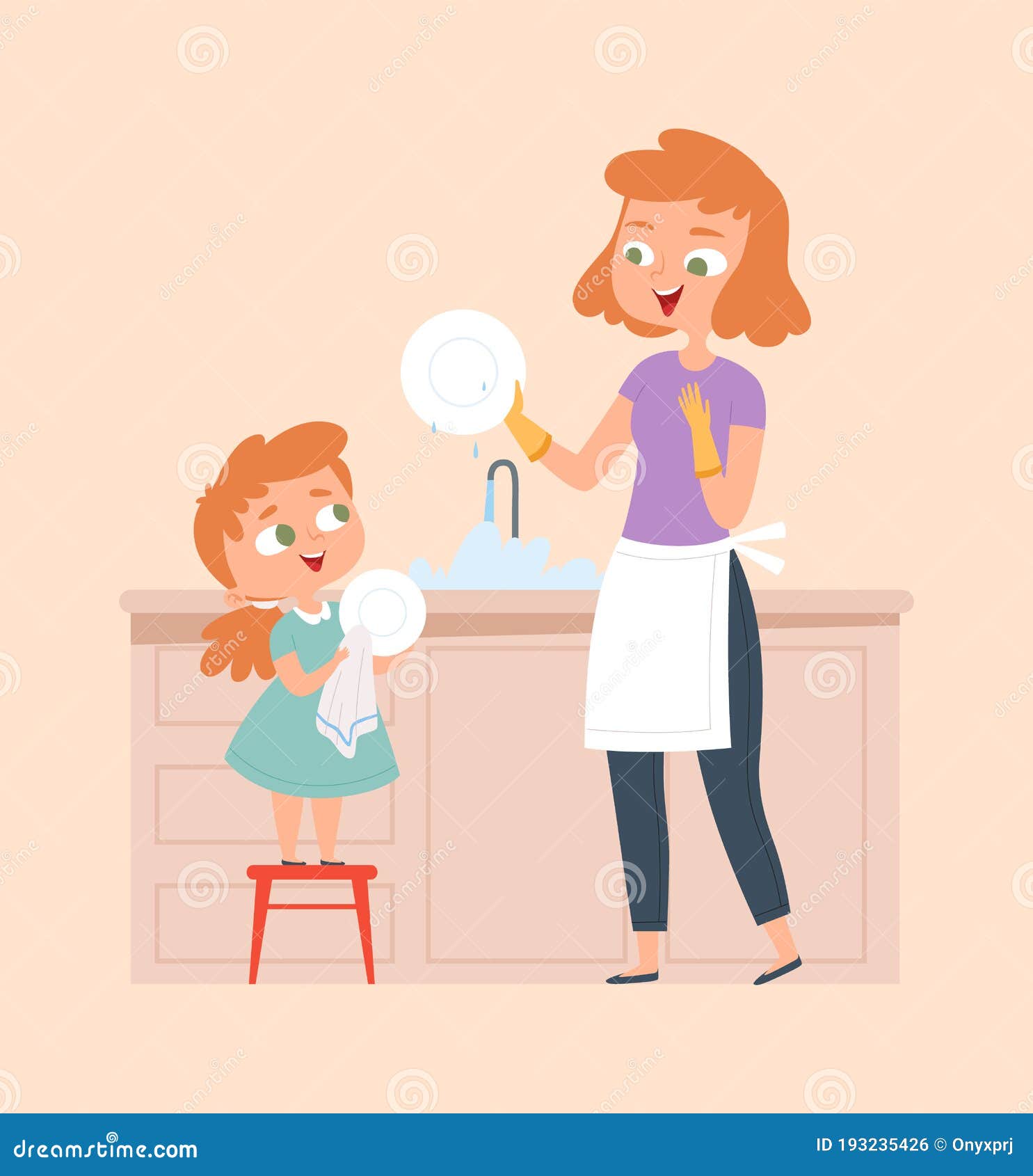 https://thumbs.dreamstime.com/z/mother-daughter-washing-dish-homework-family-cleaning-house-cute-baby-girl-smiling-woman-vector-illustration-kitchen-wash-193235426.jpg