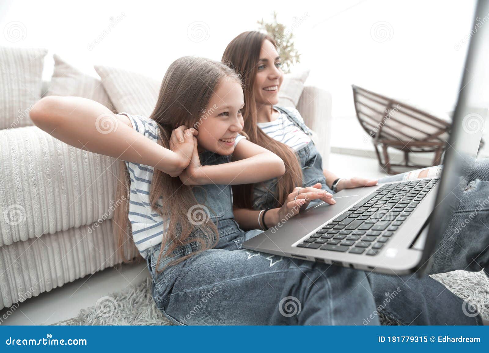 Mother and Daughter Watch Favorite TV Show Stock Image Image of