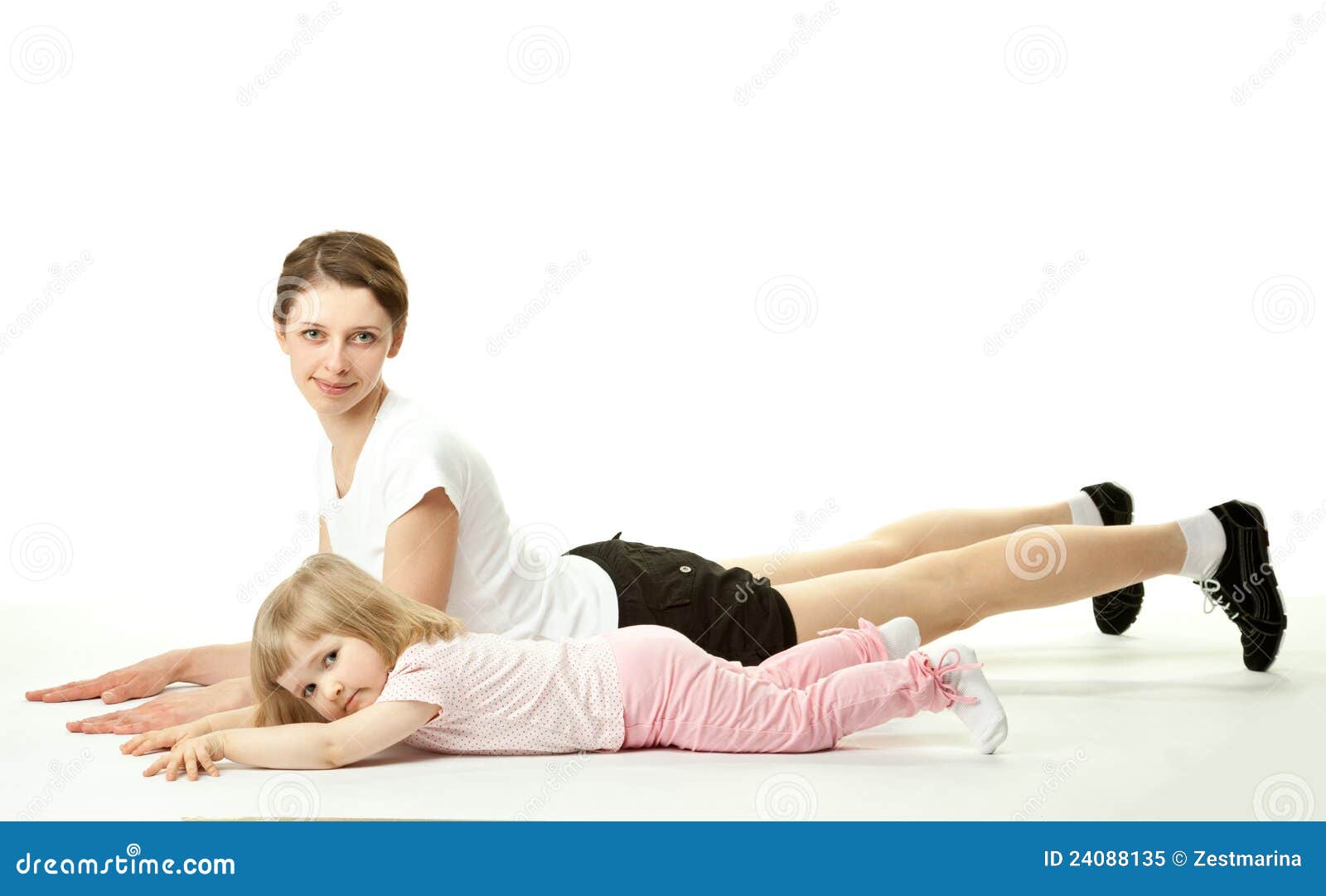 Mother Doing Sport Exercises with Her Daughter Stock Image Image of