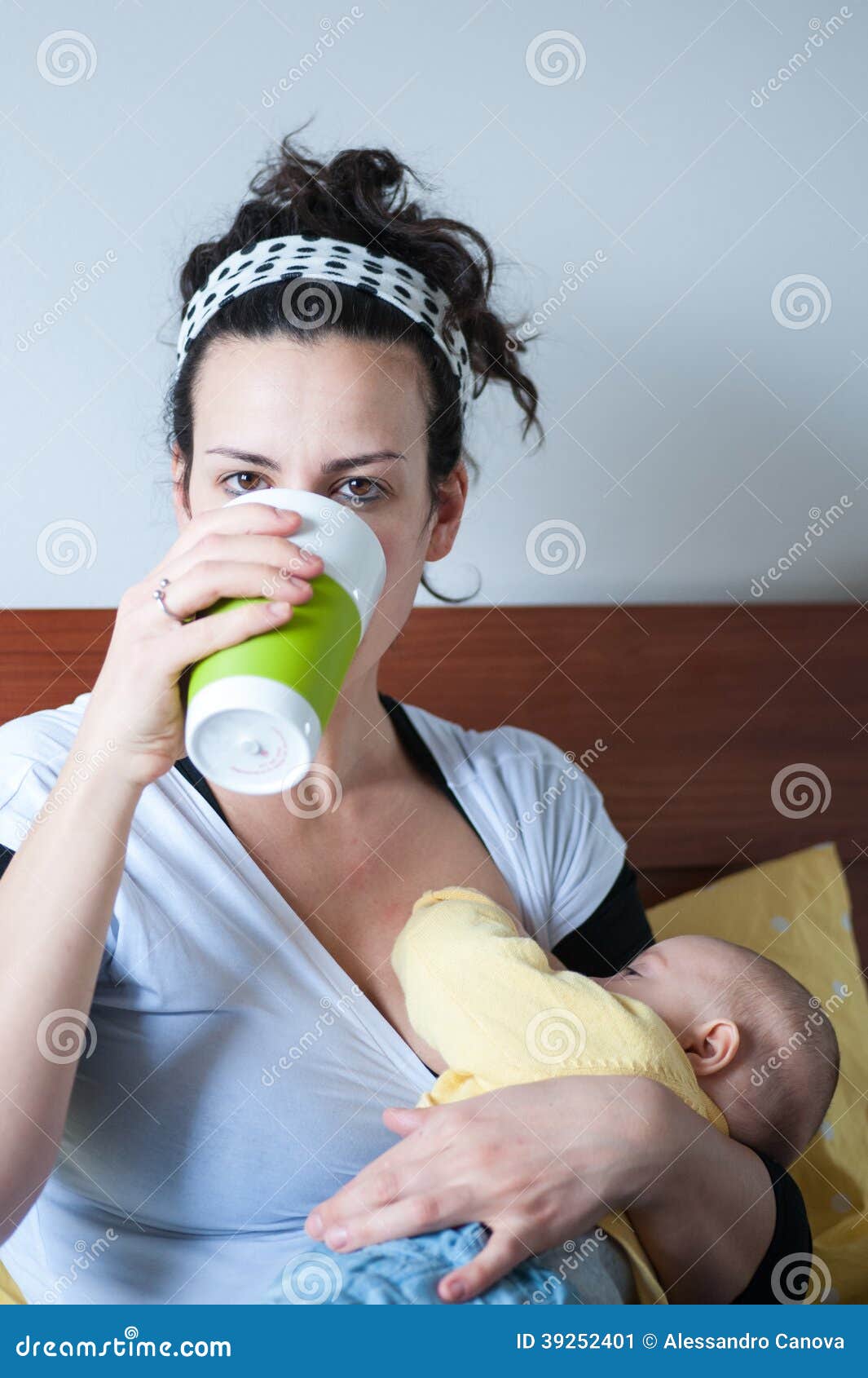 Mother Drinks while she Breastfeeding Stock Image Image of woman