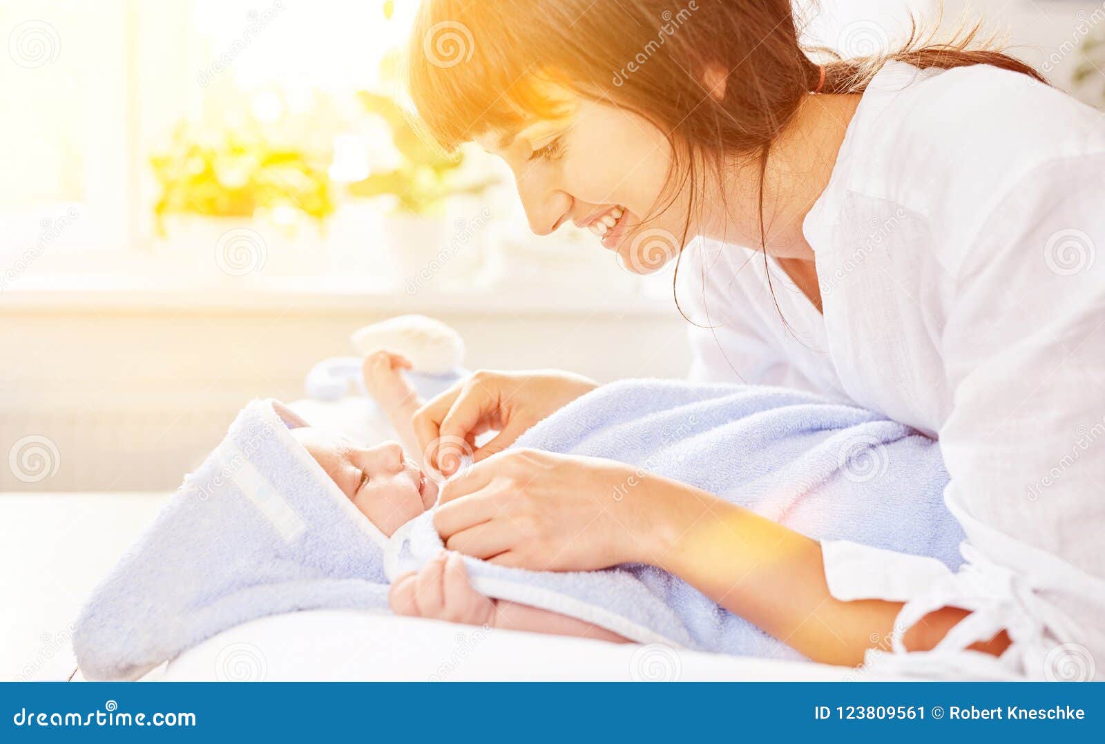 Mother drying baby to bath stock image. Image of newborn 123809561