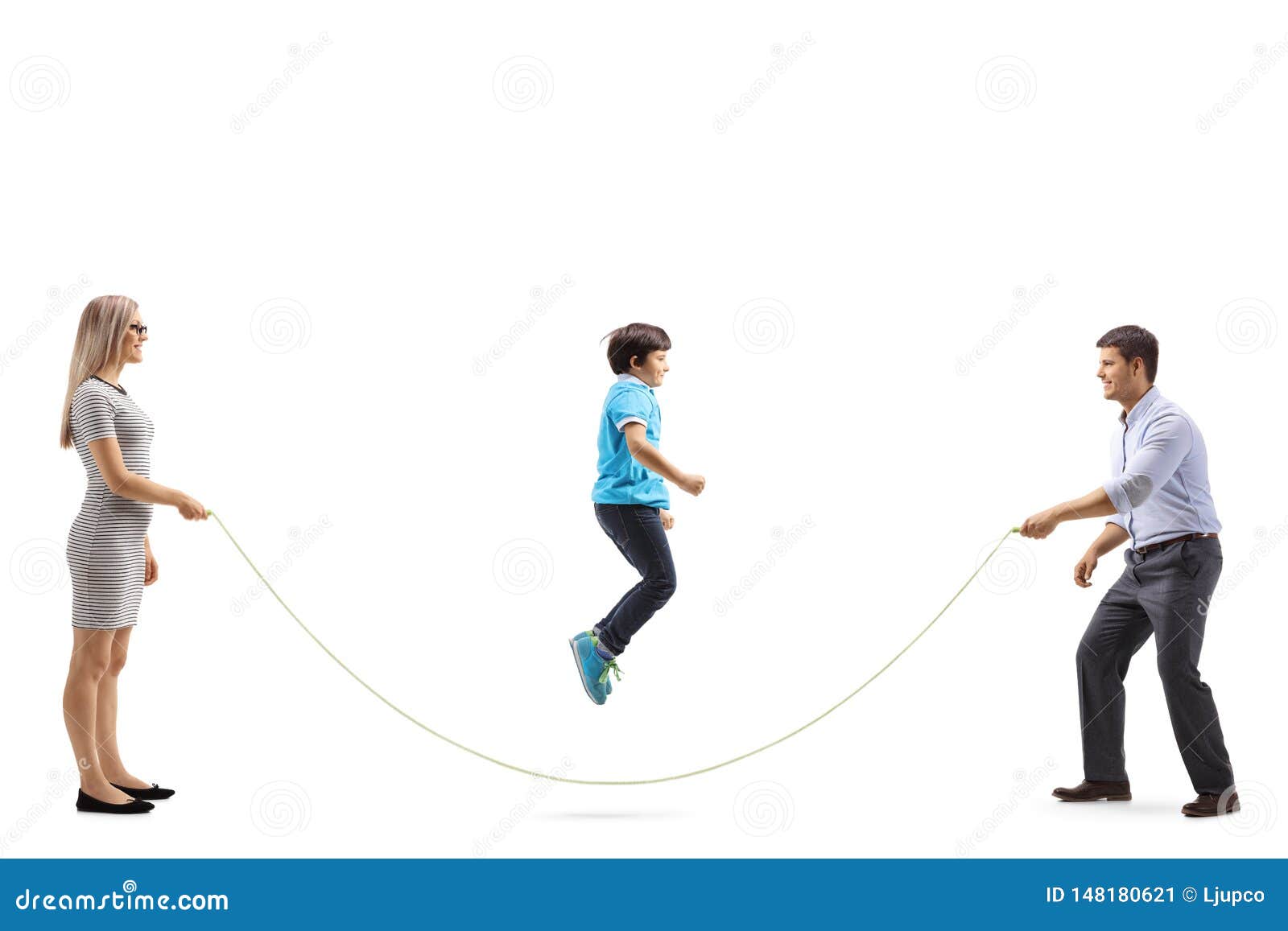 Mother and Father Holding a Rope and a Boy Skipping Stock Image - Image