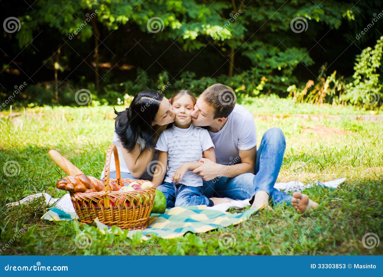Mother And Father Kissing Daughter Stock Image Image Of