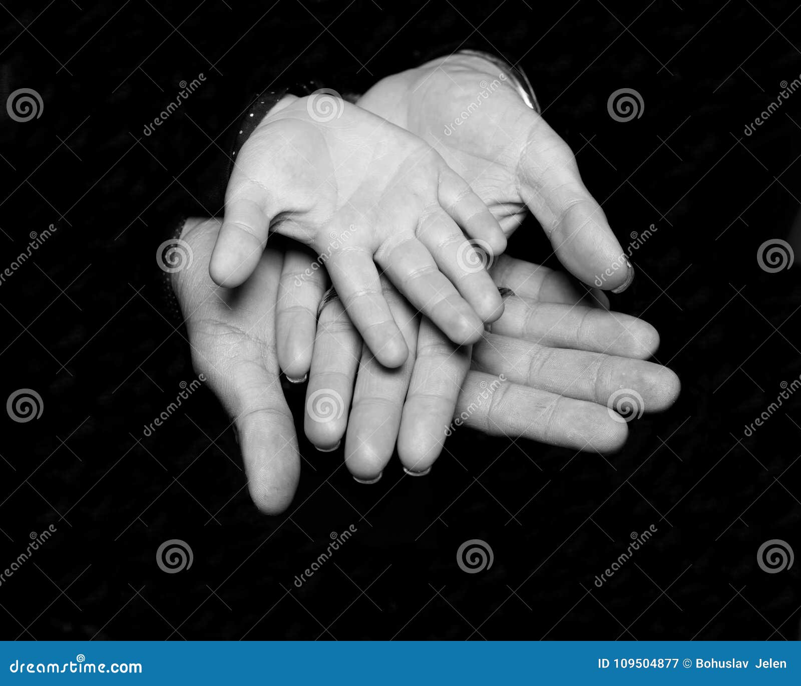 Mother Father And Son Family Hands Black And White Image Stock