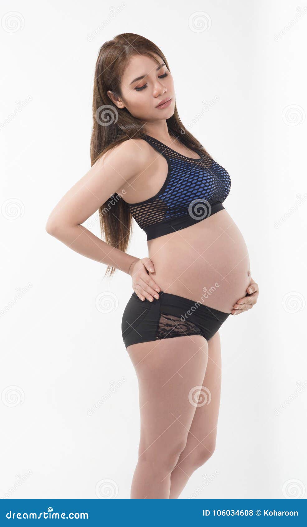 Mother Feel a Pain during Pregnancy Stock Photo - Image of bras, asian:  106034608