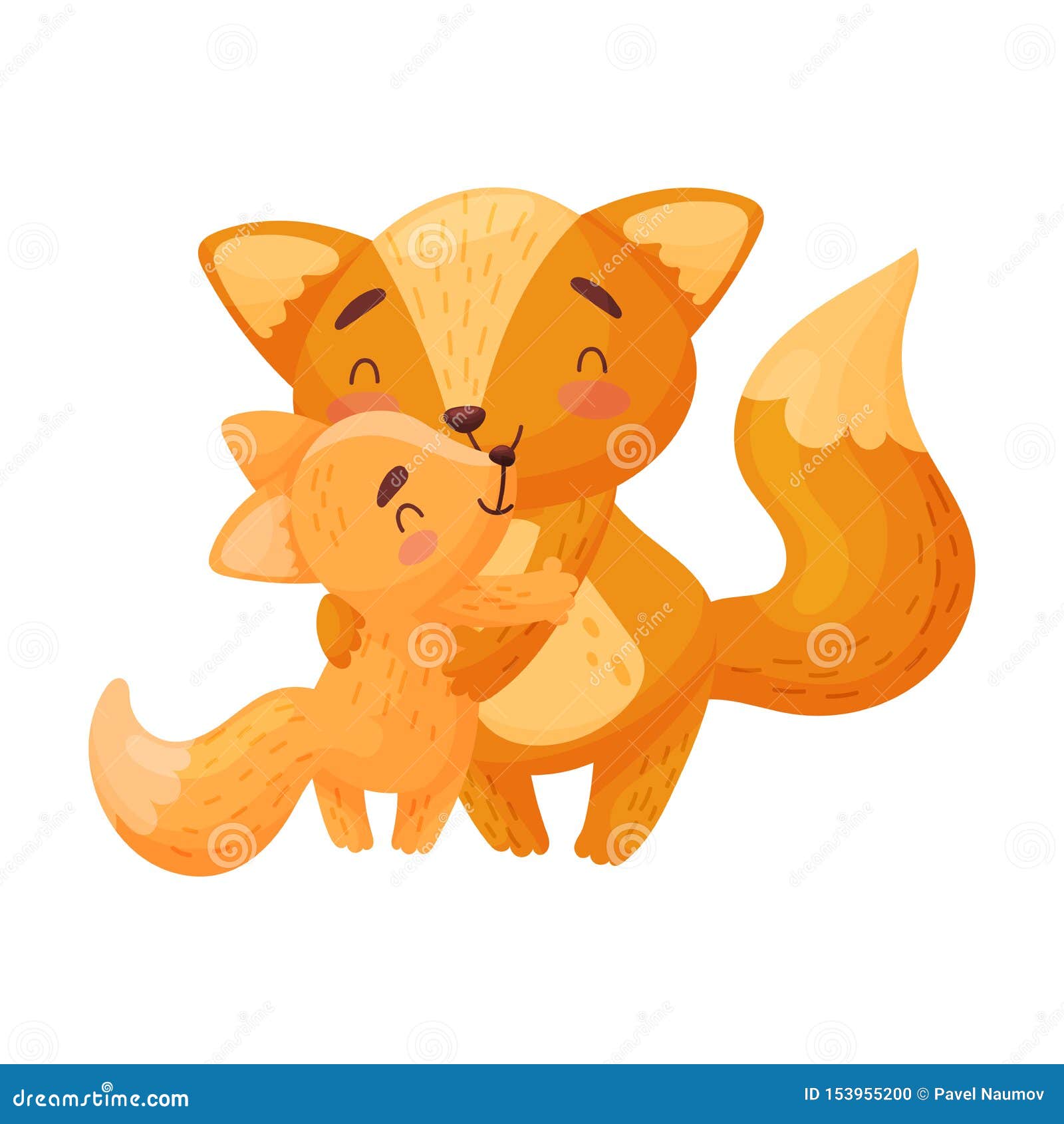 Mother Fox with Baby. Vector Illustration on White Background. Stock ...