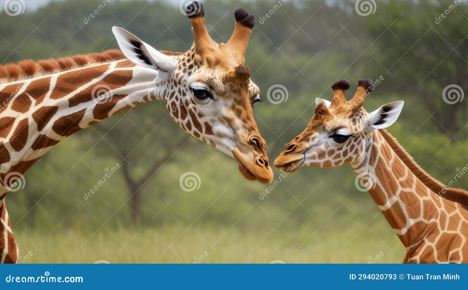 Mother Giraffe Kissing Her Baby Giraffe Stock Illustration