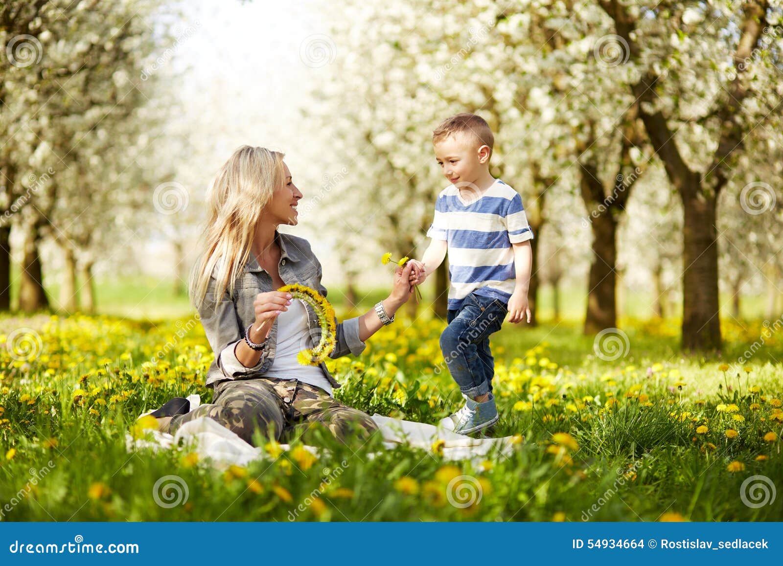 Mother Got a Flower from Her Son Stock Photo Image of bunch, love