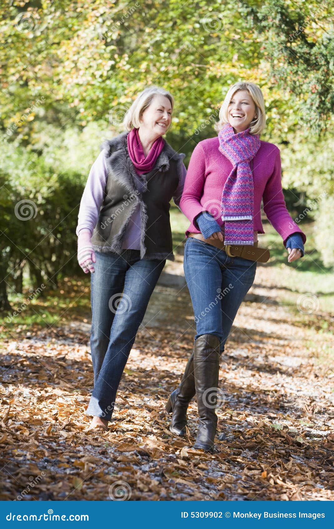 Mother And Grown Up Daughter On Walk Through Woods Stock Photo Image