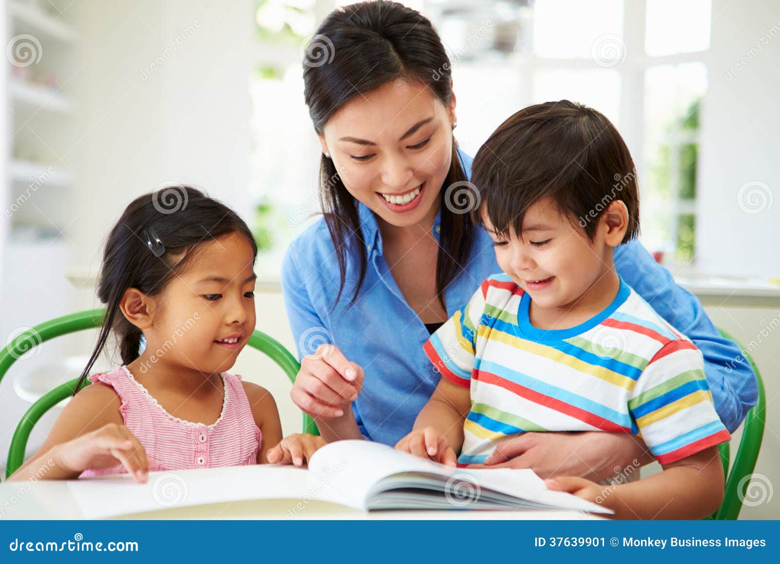 mother helping children with homework