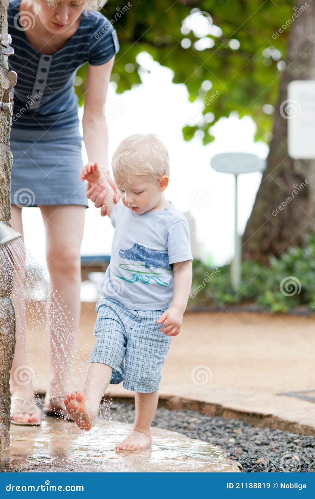 Mother Helping Son Stock Image Imag