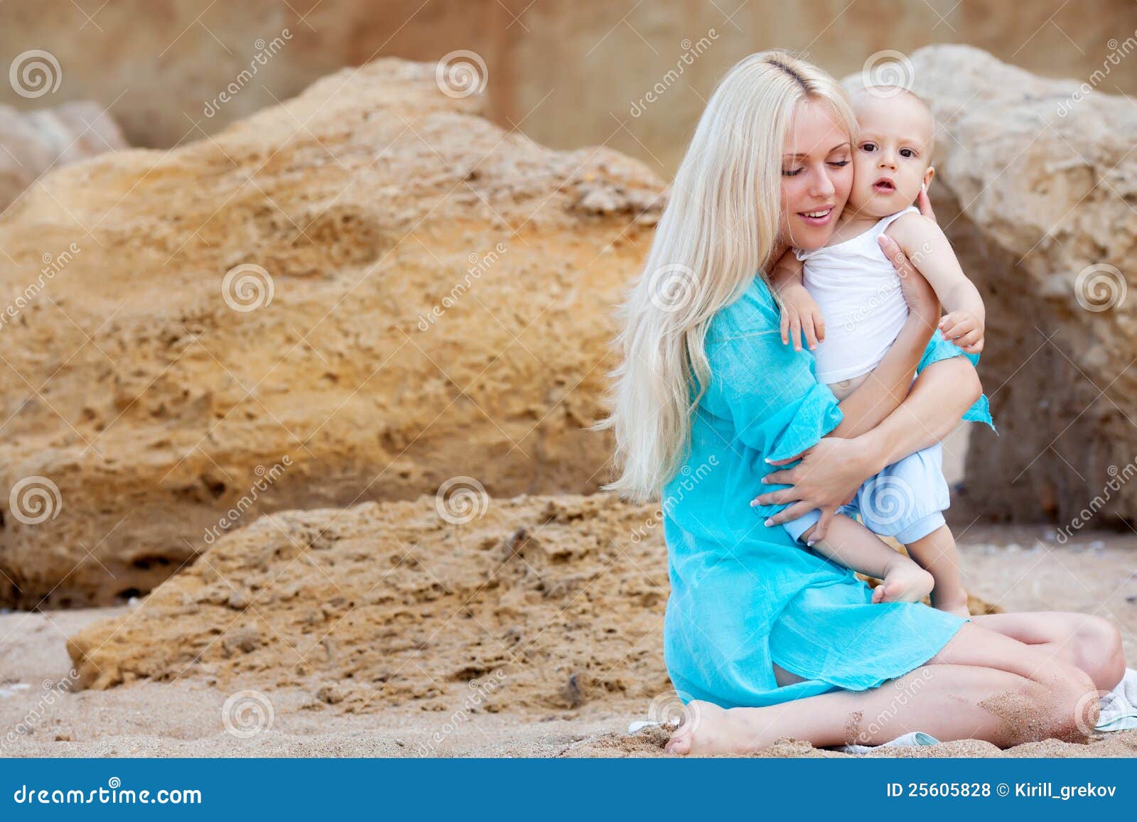 Mother with Her Baby on the Beach Stock Photo Image of happy, parent