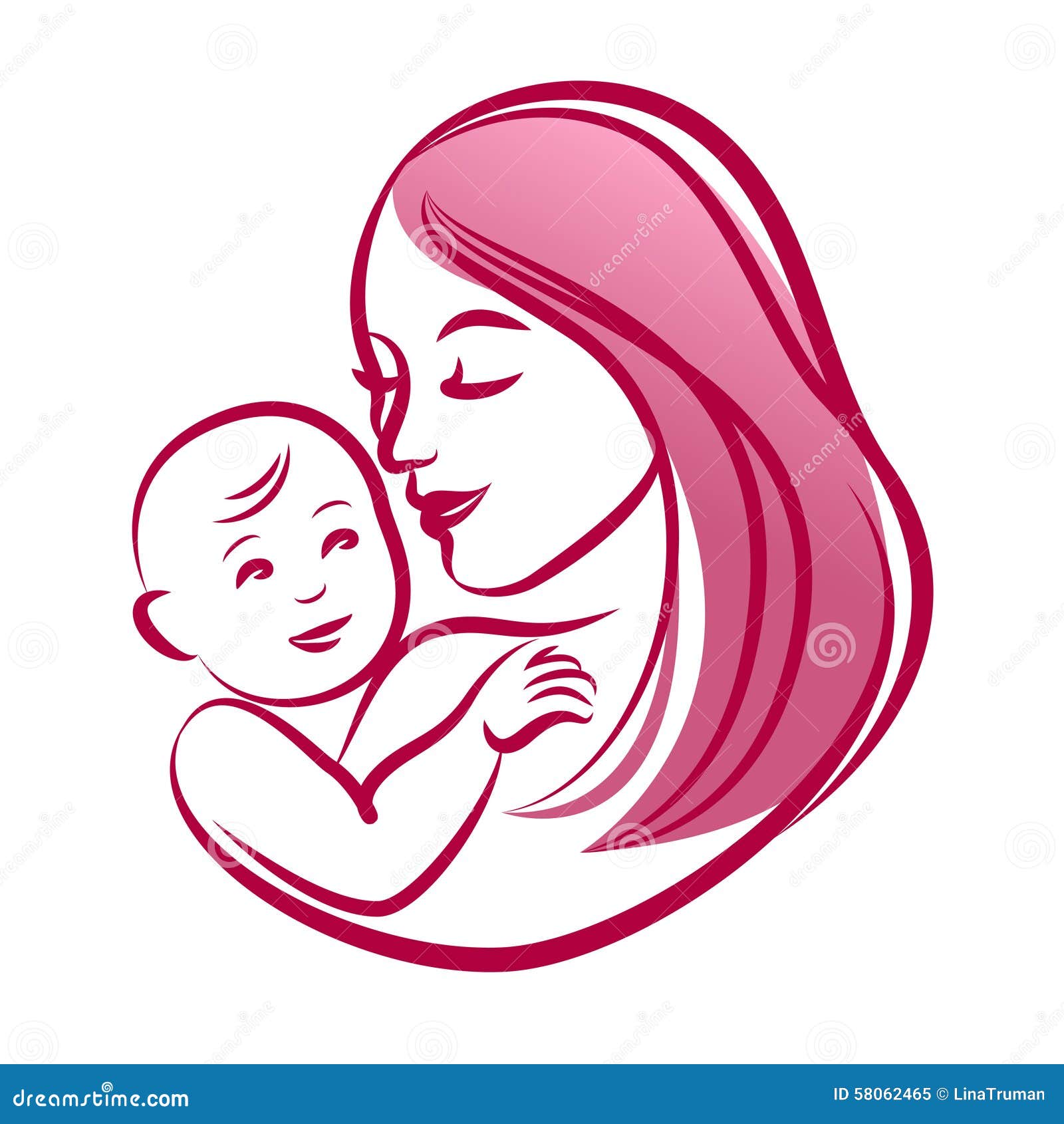 Mother With Her Baby, Outline Vector Silhouette, Mother Care Icon ...