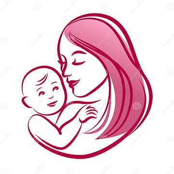 Mother with Her Baby, Outline Vector Silhouette, Mother Care Icon ...