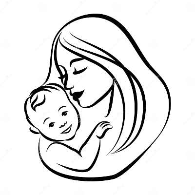 Mother with Her Baby. Stylized Outline Symbol. Motherhood, Love Stock ...