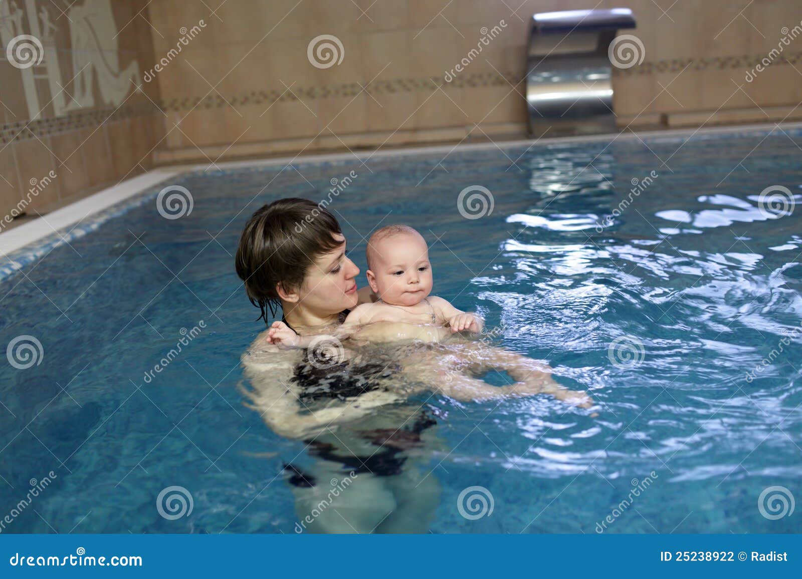 Mother Holding Child in Pool Stock Photo Image of female, laughing
