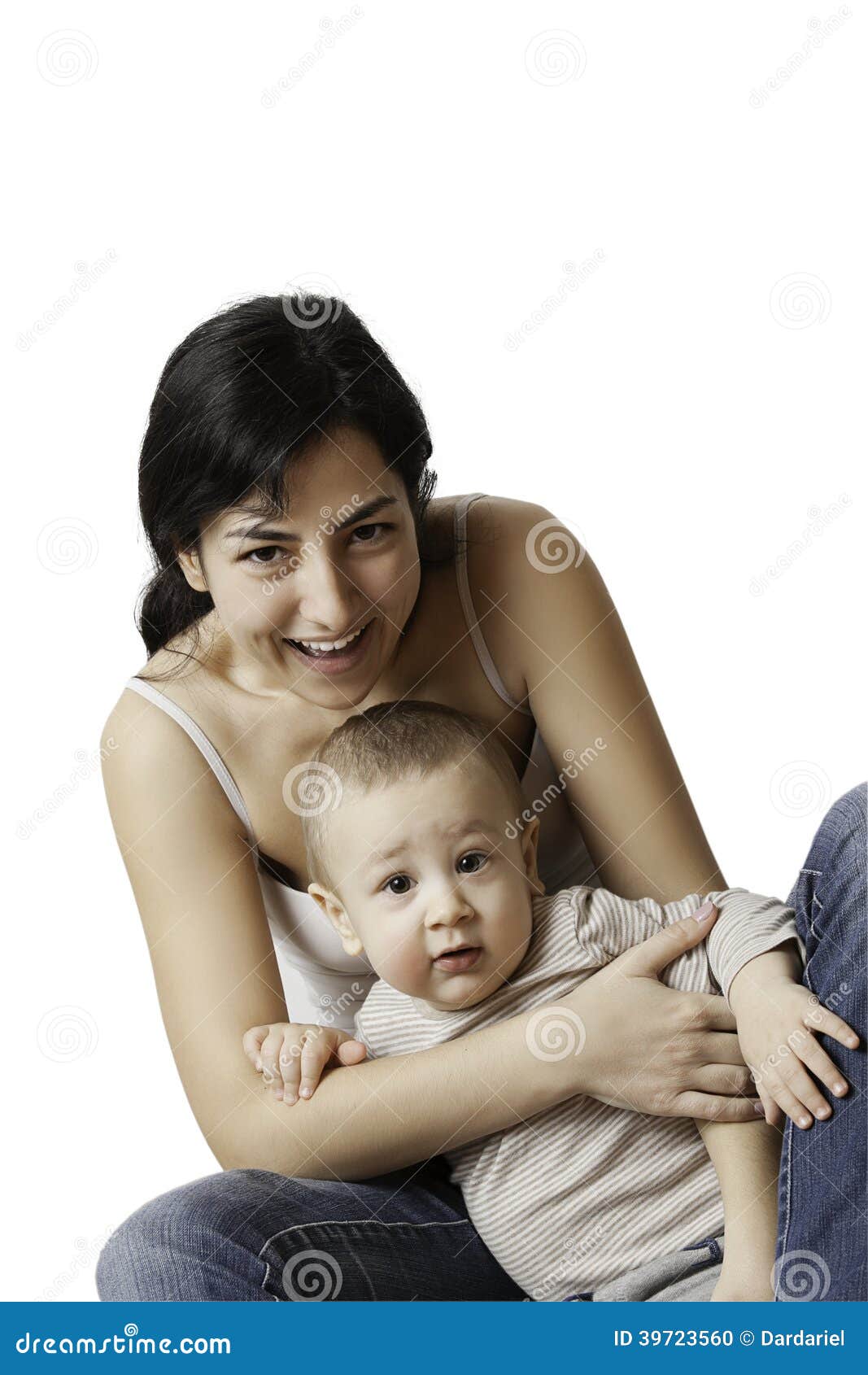 A Young Happy Mother With A Small Child In Her Arms 