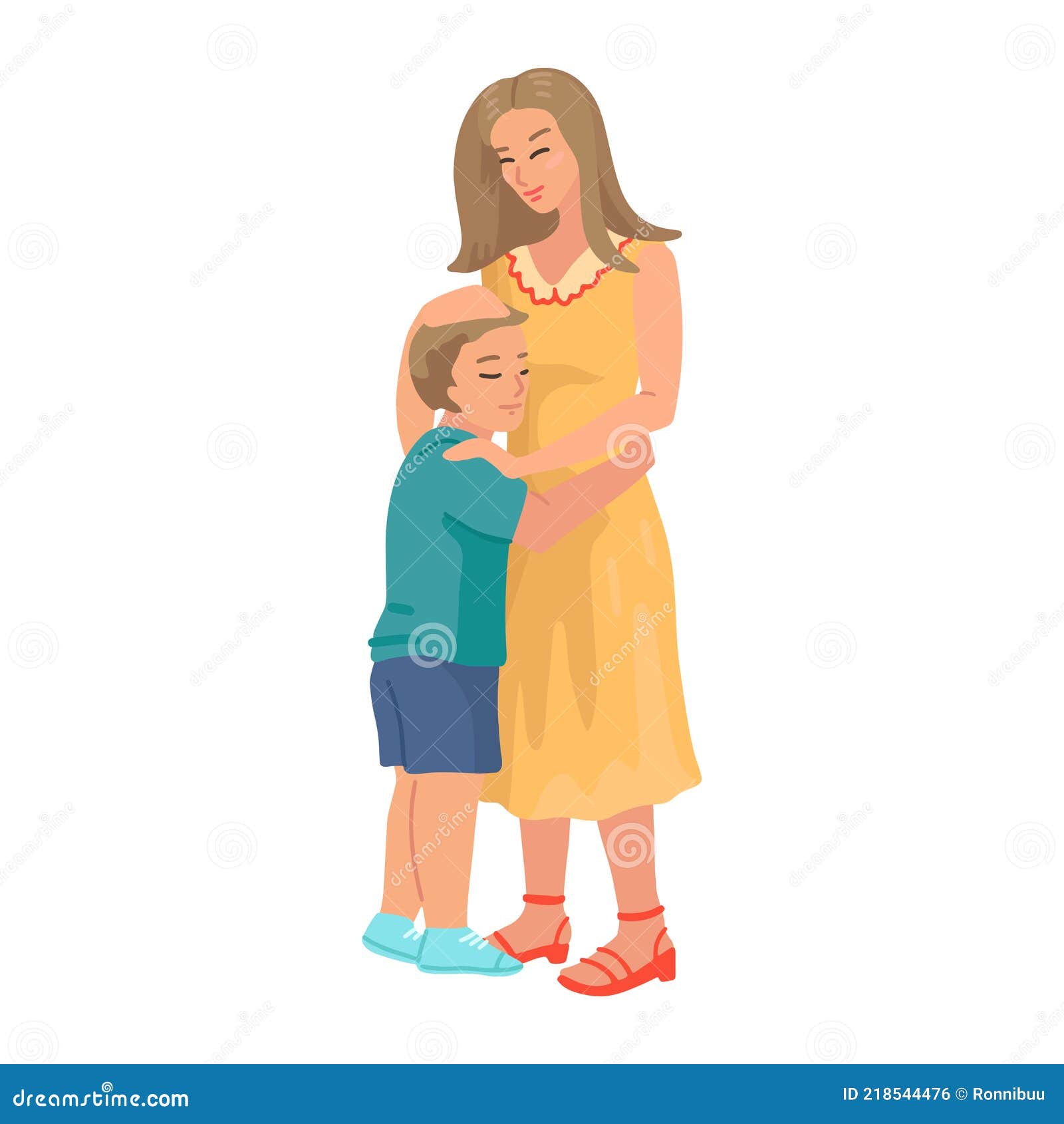 Mother Hugs Son, Vector Cartoon Illustration of Mother Gently Hug Her Son.  Motherhood, Parenthood, Adoption Stock Vector - Illustration of baby,  style: 218544476