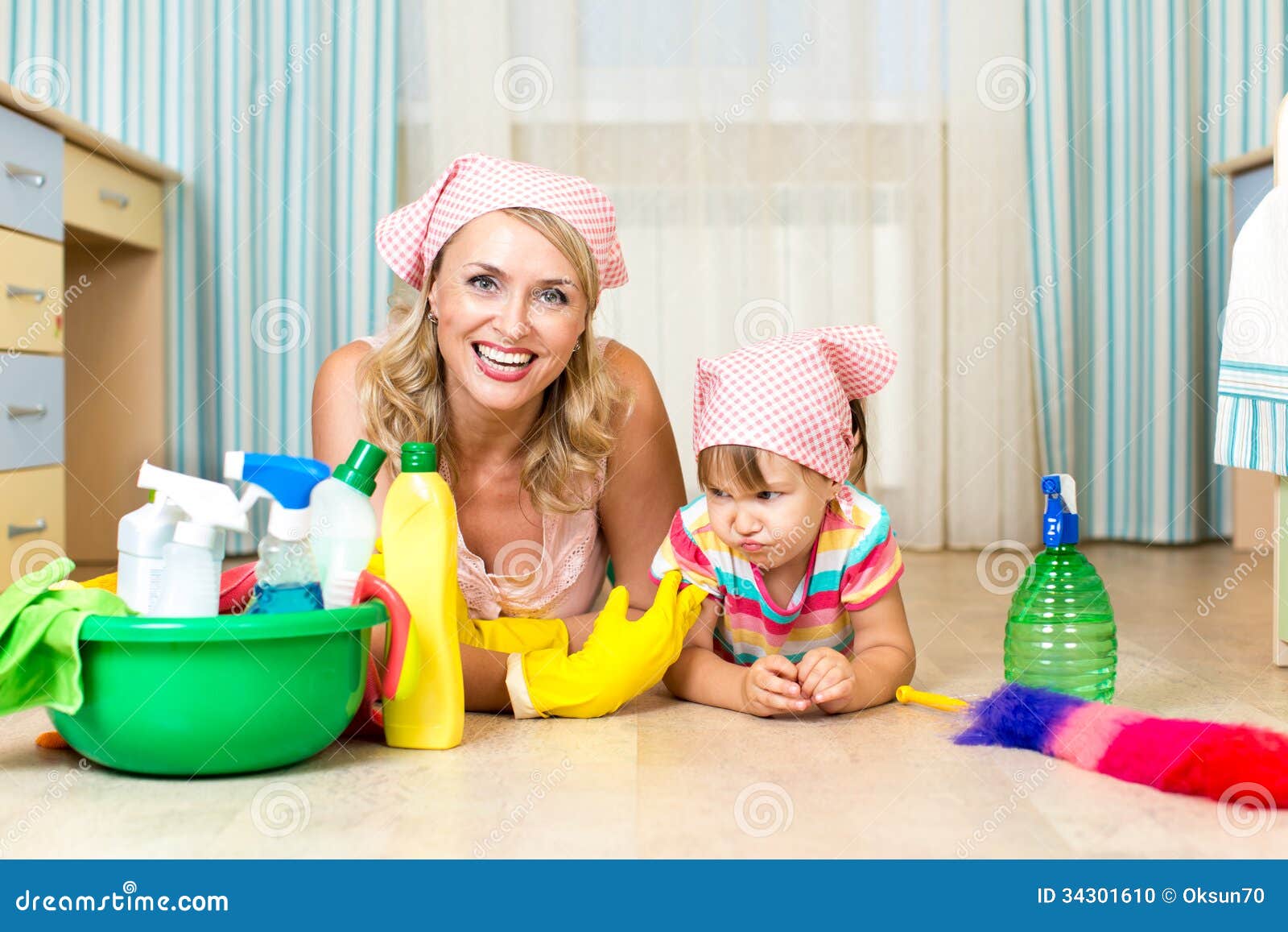 Mother And Kid Ready To Room Cleaning Stock Photo Image Of Child